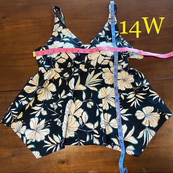 Over the Shoulder Tankini Top Black Floral - Picture 2 of 12